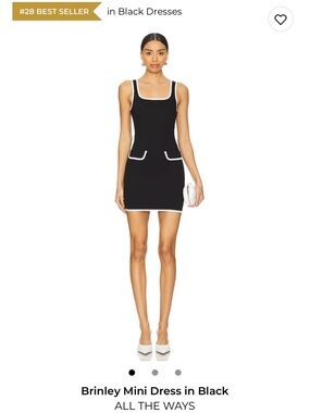 NWT *** Black Mini Dress with White Trim - Classic Scoop Neck